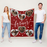 Custom Text Romantic Heart Photo Collage Fleece Blanket<br><div class="desc">Celebrate your special moments with this romantic custom photo collage blanket featuring a rich red background with scattered white hearts for a sweet, heartfelt touch. The design showcases multiple heart-shaped photos, perfect for displaying your favorite couple photos, capturing cherished memories in a beautiful collage. The word "forever, " elegantly scripted...</div>