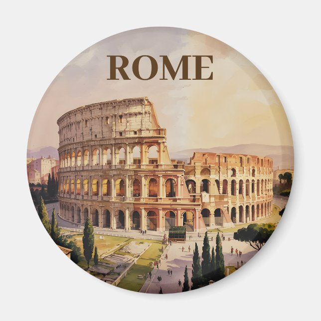Custom Text Rome Italy Colosseum Retro Watercolor Magnet (Front)