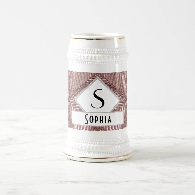 Custom Text/ Rose Gold Art Deco Metallic Elegant Beer Stein (Center)