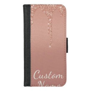 custom text rose gold blush Gliter Sparkle iPhone 8/7 Wallet Case