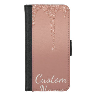 custom text rose gold blush Gliter Sparkle iPhone 8/7 Wallet Case
