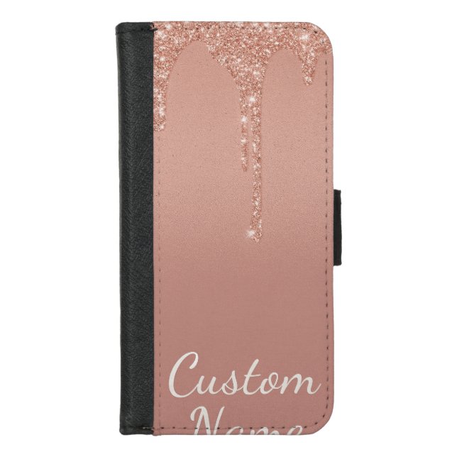  custom text rose gold blush Gliter Sparkle iPhone Wallet Case (Front)