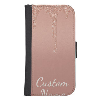 custom text rose gold blush Gliter Sparkle Galaxy S4 Wallet Case