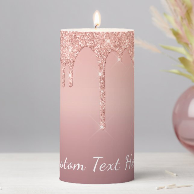 Custom Text Rose Gold Blush Glitter Candle (In Situ)