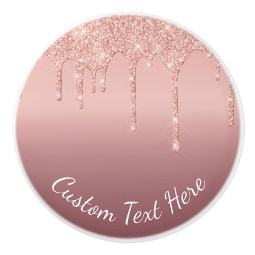 Custom Text Rose Gold Blush Glitter Ceramic Knob