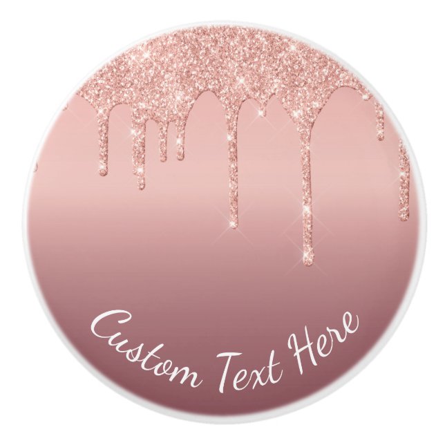 Custom Text Rose Gold Blush Glitter Ceramic Knob (Front)