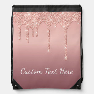 Custom Text Rose Gold Blush Glitter Drawstring Bag