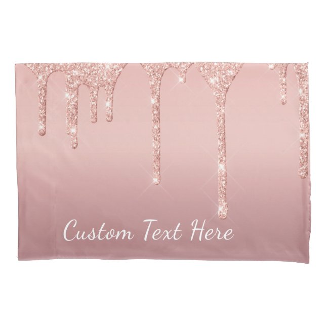 Custom Text Rose Gold Blush Glitter Pillow Case (Front)