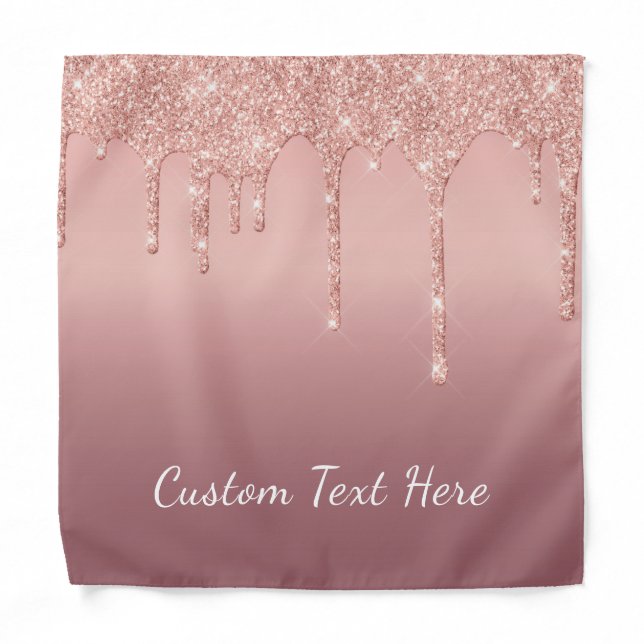 Custom Text Rose Gold Blush Glitter Sparkle Drips  Bandana (Front)