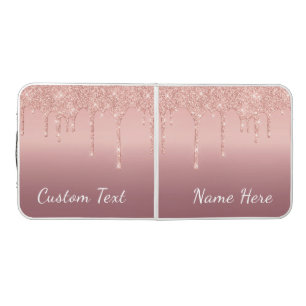 Custom Text Rose Gold Blush Glitter Sparkle Drips Beer Pong Table