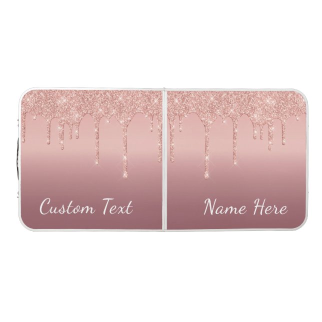 Custom Text Rose Gold Blush Glitter Sparkle Drips  Beer Pong Table (Top)