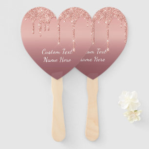 Custom Text Rose Gold Blush Glitter Sparkle Drips Hand Fan