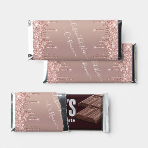 Custom Text Rose Gold Blush Glitter Sparkle Drips Hershey Bar Favors