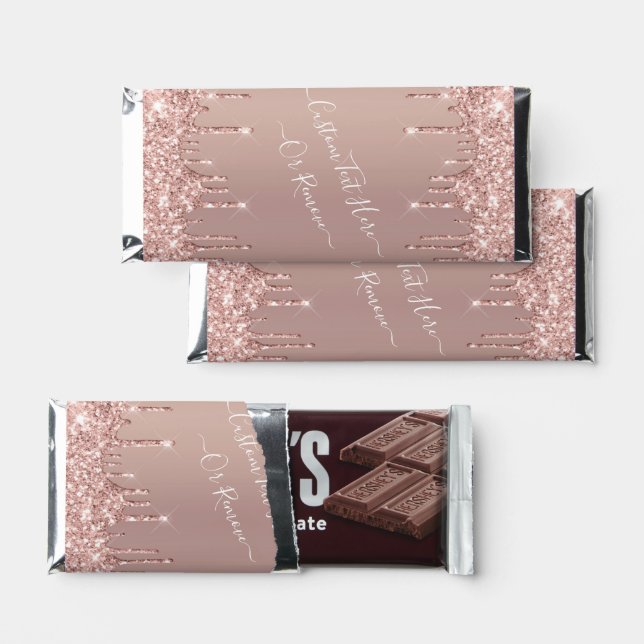  Custom Text Rose Gold Blush Glitter Sparkle Drips Hershey Bar Favors (Front)