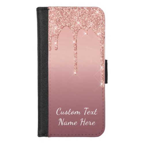 Custom Text Rose Gold Blush Glitter Sparkle Drips iPhone 87 Wallet Case