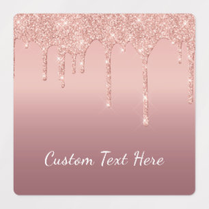 Custom Text Rose Gold Blush Glitter Sparkle Drips Kids' Labels
