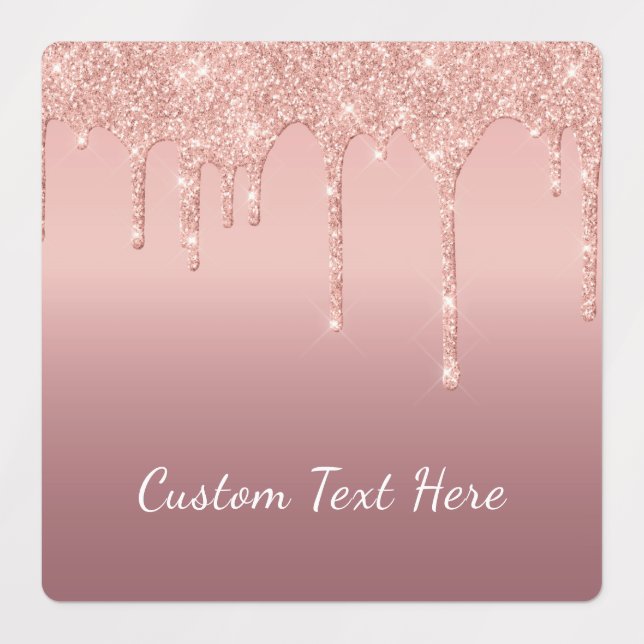 Custom Text Rose Gold Blush Glitter Sparkle Drips Kids' Labels (Design 1)