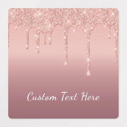 Custom Text Rose Gold Blush Glitter Sparkle Drips  Labels