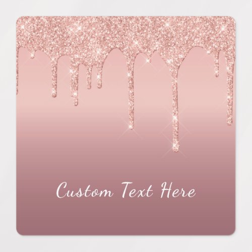 Custom Text Rose Gold Blush Glitter Sparkle Drips Labels