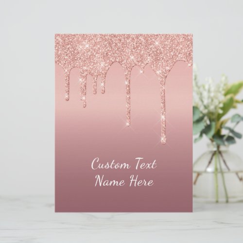 Custom Text Rose Gold Blush Glitter Sparkle Drips  Letterhead