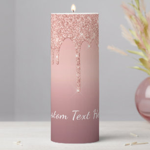 Custom Text Rose Gold Blush Glitter Sparkle Drips  Pillar Candle