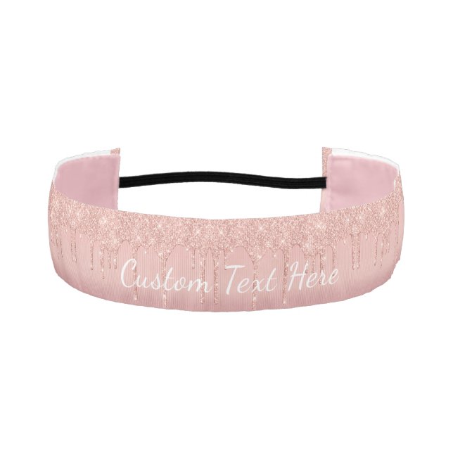 Custom Text Rose Gold Glitter Athletic Headband (Front)