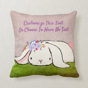 Custom Text/ Rose Gold Glitter Watercolor Bunny Throw Pillow