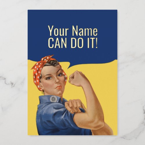 Custom text Rosie The Riveter Foil Holiday Card