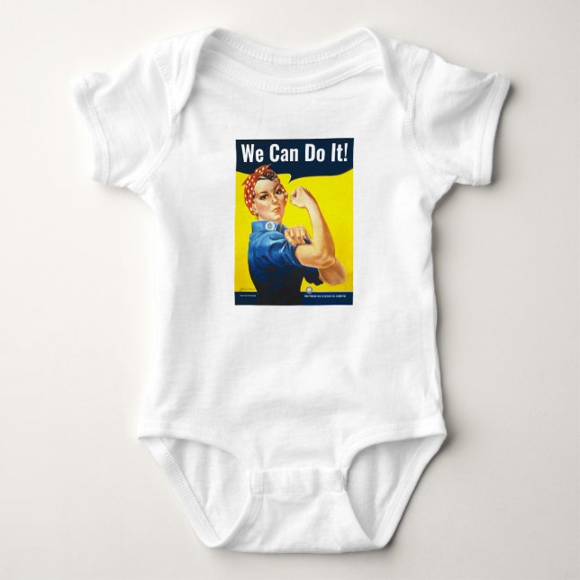 Custom text, Rosie the Riveter "We Can Do It!", Baby Bodysuit (Front)