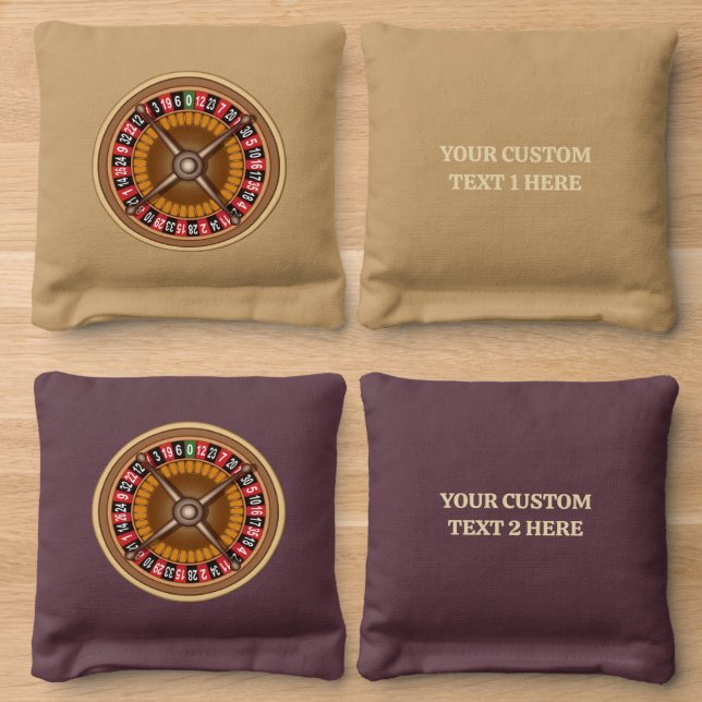 Custom Text Roulette Wheel Cornhole Bags (Wood)