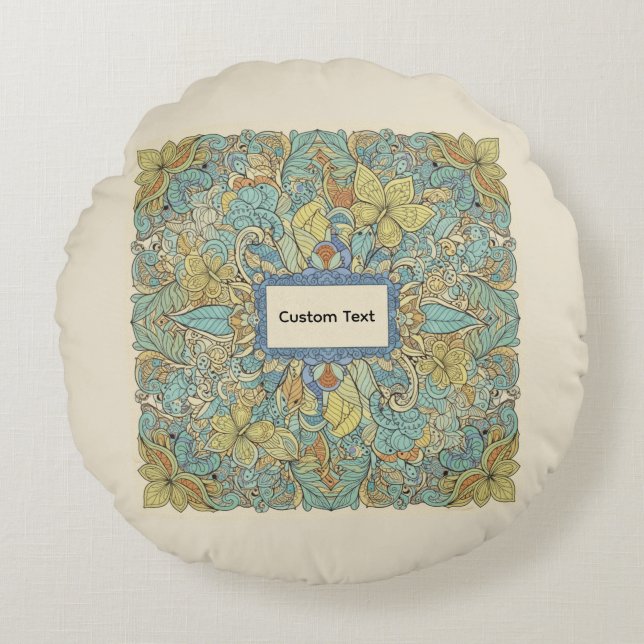 Custom Text Round Zentangle Mandala Pillow (Front)
