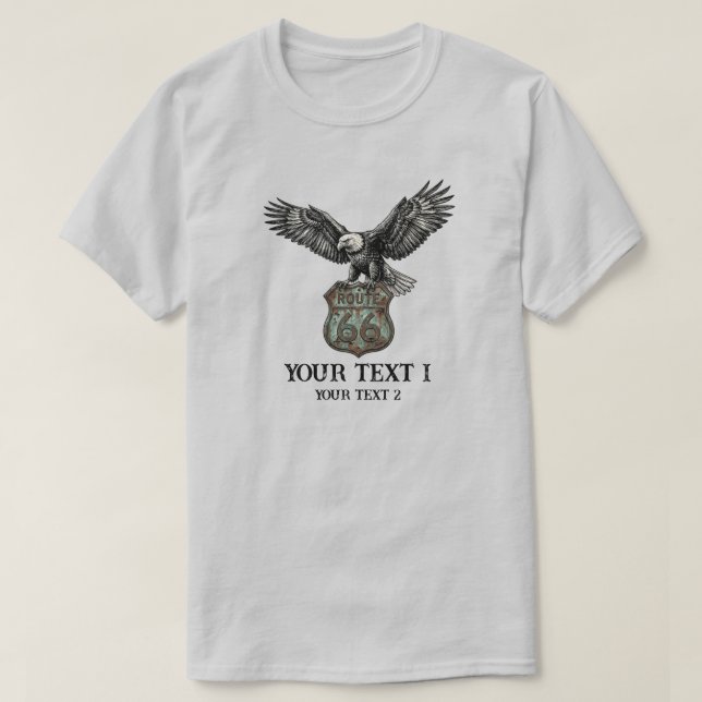 Custom Text Route 66 American Eagle Personalized T-Shirt (Design Front)