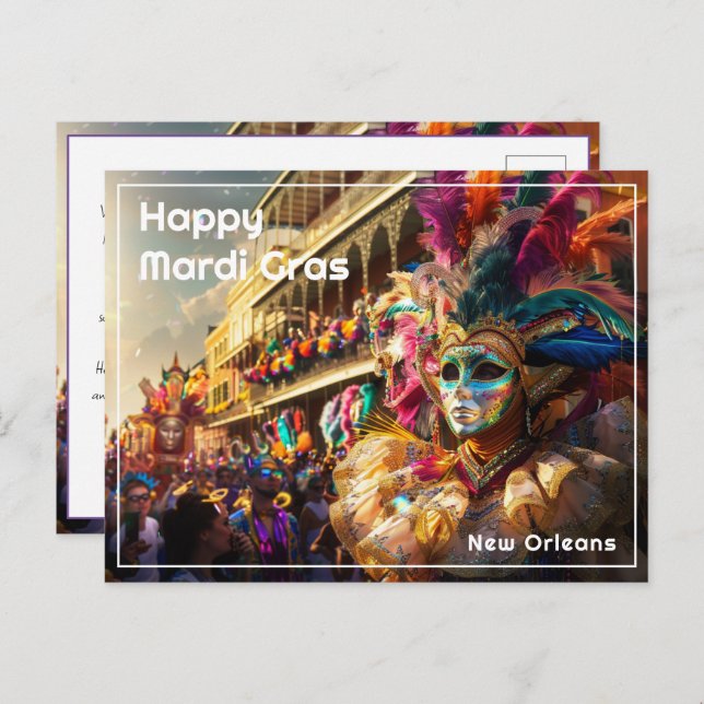 Custom Text Royal Regalia: Mardi Gras Extravaganza Postcard (Front/Back)