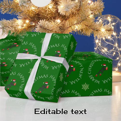 Custom text runner with gift christmas green wrapping paper