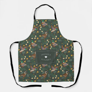 Custom Text Rustic Folk Art Duck Floral Kitchen Apron