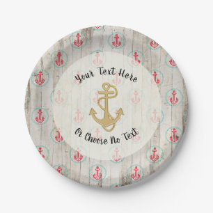 Custom Text/ Rustic Nautical Anchor Tropical Beach Paper Plates