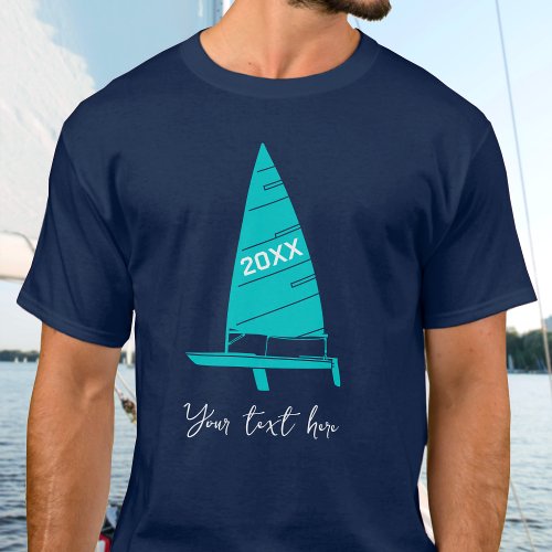 Custom Text Sailboat Racing Navy Blue Green T_Shirt