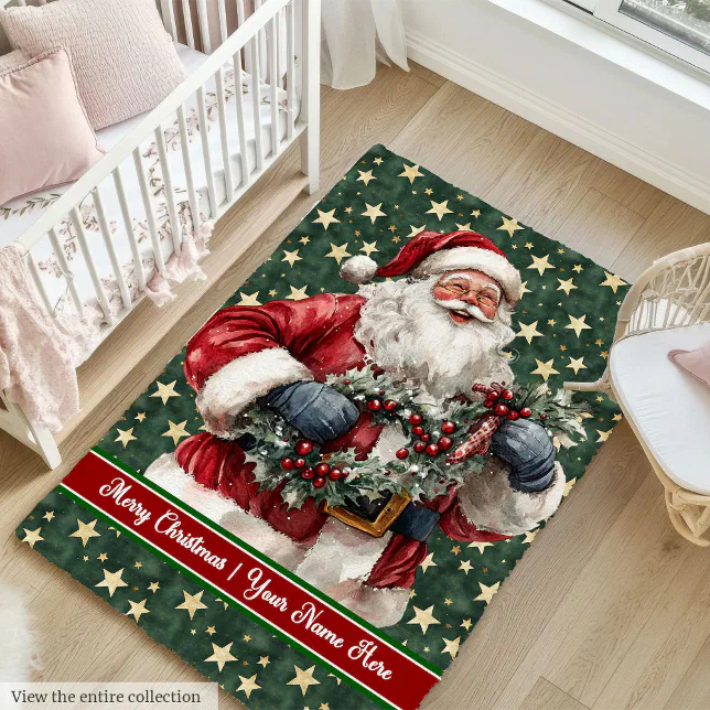 Custom Text Santa Claus Floor Area Rug | Zazzle