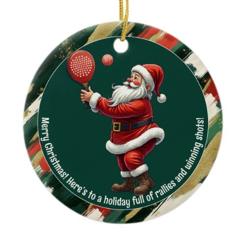 🎾🎄Custom text, Santa Rally Round Ceramic Ornament