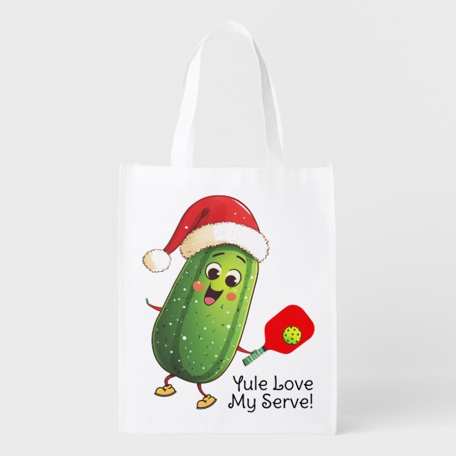 Custom text Santa's Pickleball Rally Grocery Bag (Front)