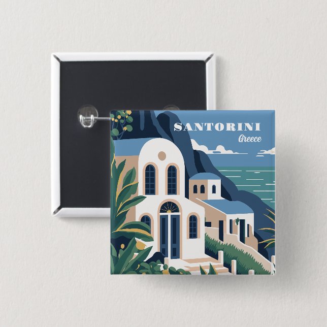 Custom Text Santorini Greece Button (Front & Back)