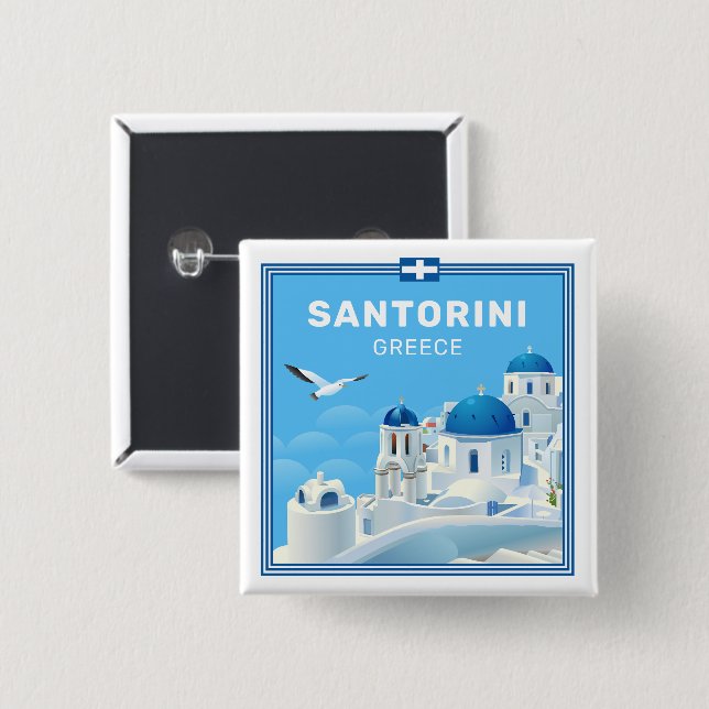 Custom Text Santorini Greece Button (Front & Back)