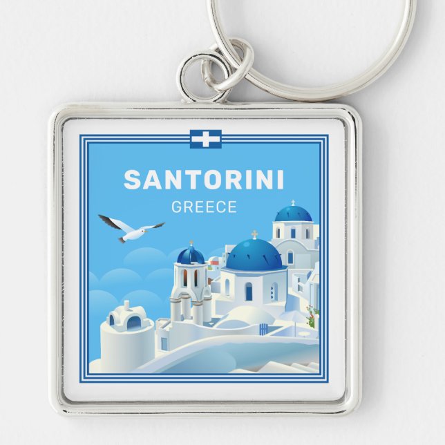 Custom Text Santorini Greece Keychain (Front)