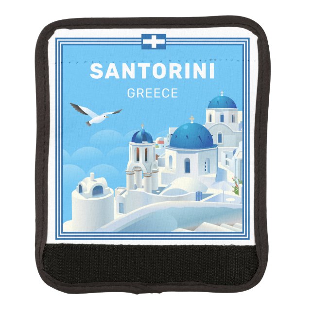 Custom Text Santorini Greece Luggage Handle Wrap (Front)