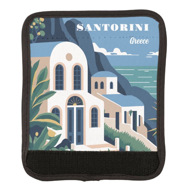 Custom Text Santorini Greece Luggage Handle Wrap (Front)
