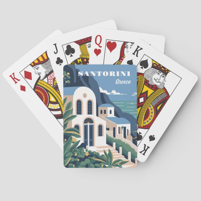 Custom Text Santorini Greece Poker Cards (Back)