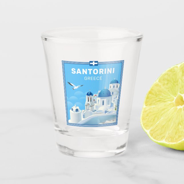 Custom Text Santorini Greece Shot Glass (Front)