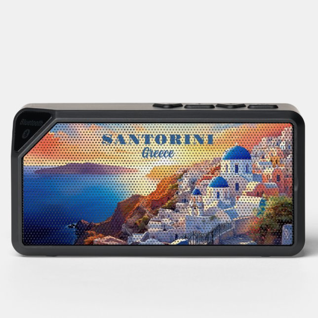 Custom Text Santorini Greece Sunset Bluetooth Speaker (Front)