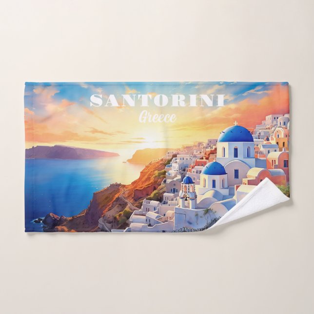 Custom Text Santorini Greece Sunset Hand Towel (Hand Towel)