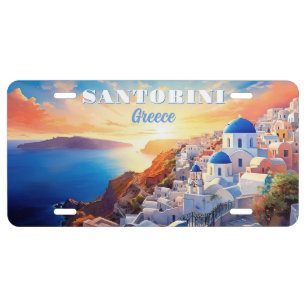 Custom Text Santorini Greece Sunset License Plate